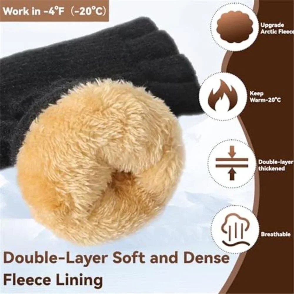Unisex Winter Mittens Fingerless Gloves Upgraded Thermal Lined Knitted Gloves